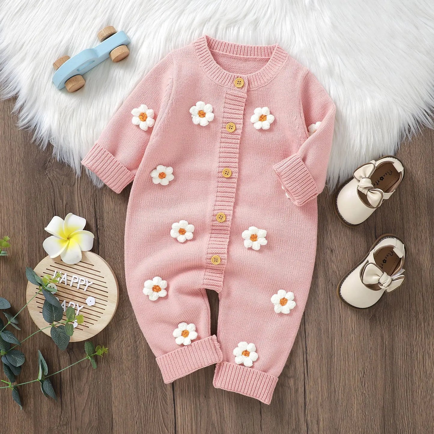 Girls Knitted Pink Jumpsuit